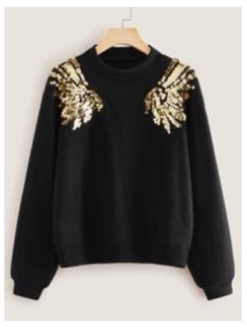 Gold Wing Shape Sequin Black Sweatshirt - Picture 5 of 5